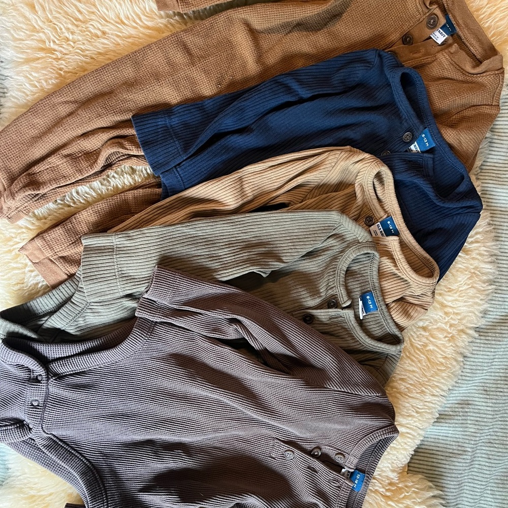 Ribbed Knit Henley Onsies Set in Neutral Tones - Picture 5 of 10